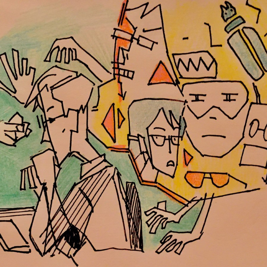 People drawn with angular lines