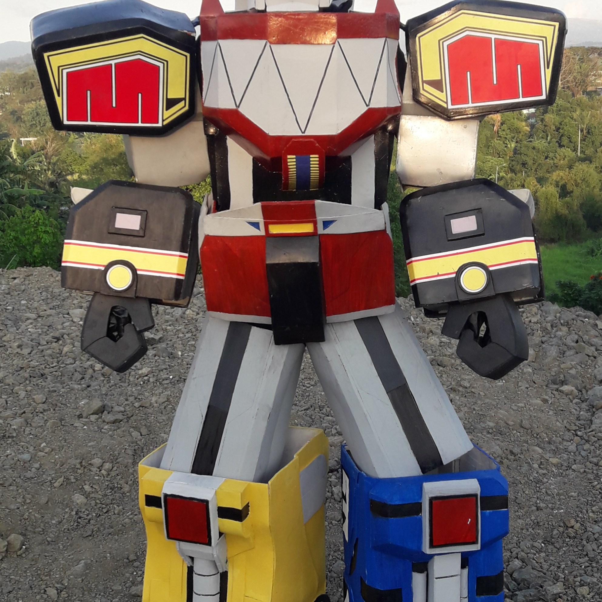 Megazord with brightly colored animal robot parts