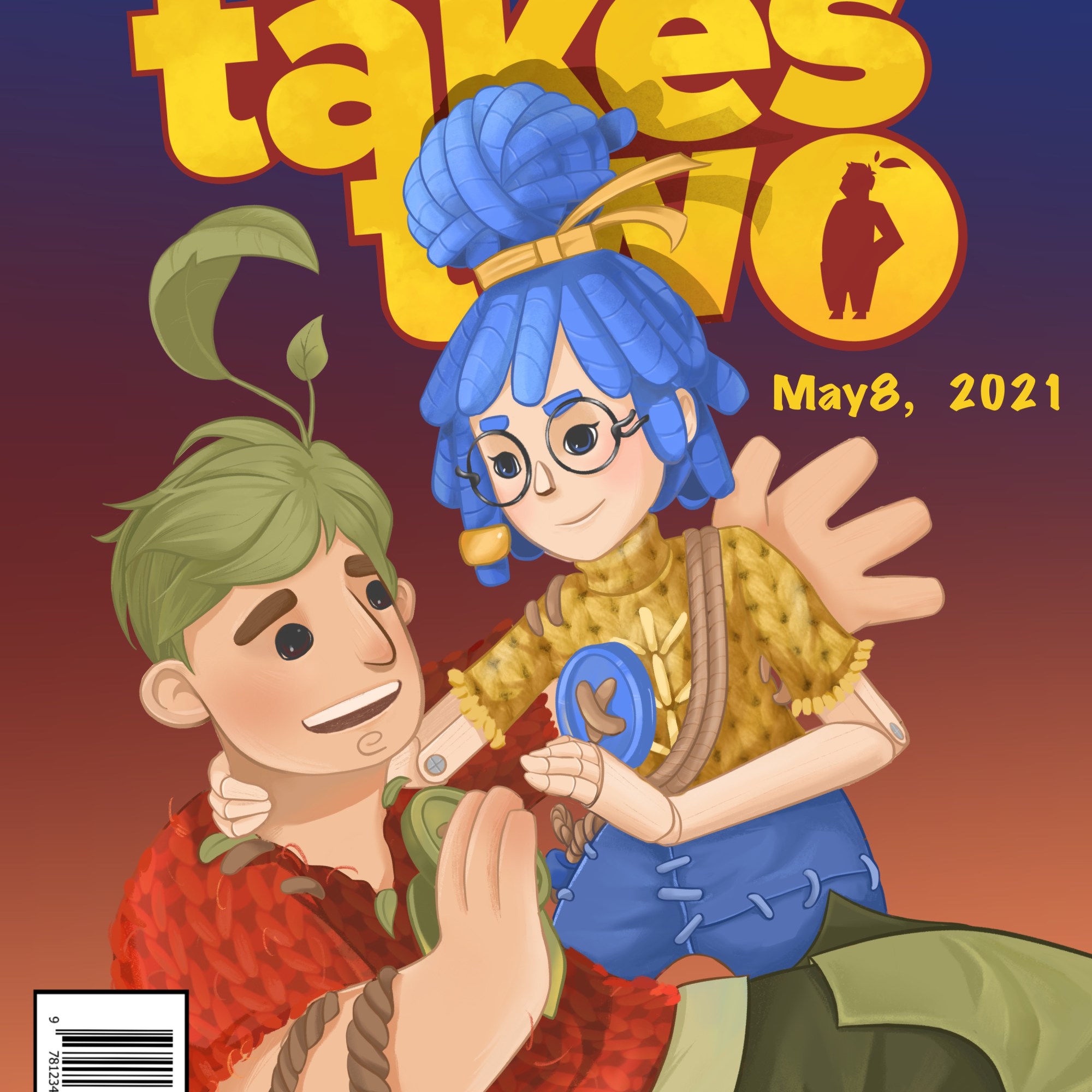 A comics cover showing a mannikin-like woman with purple hair helping a man in ropes.