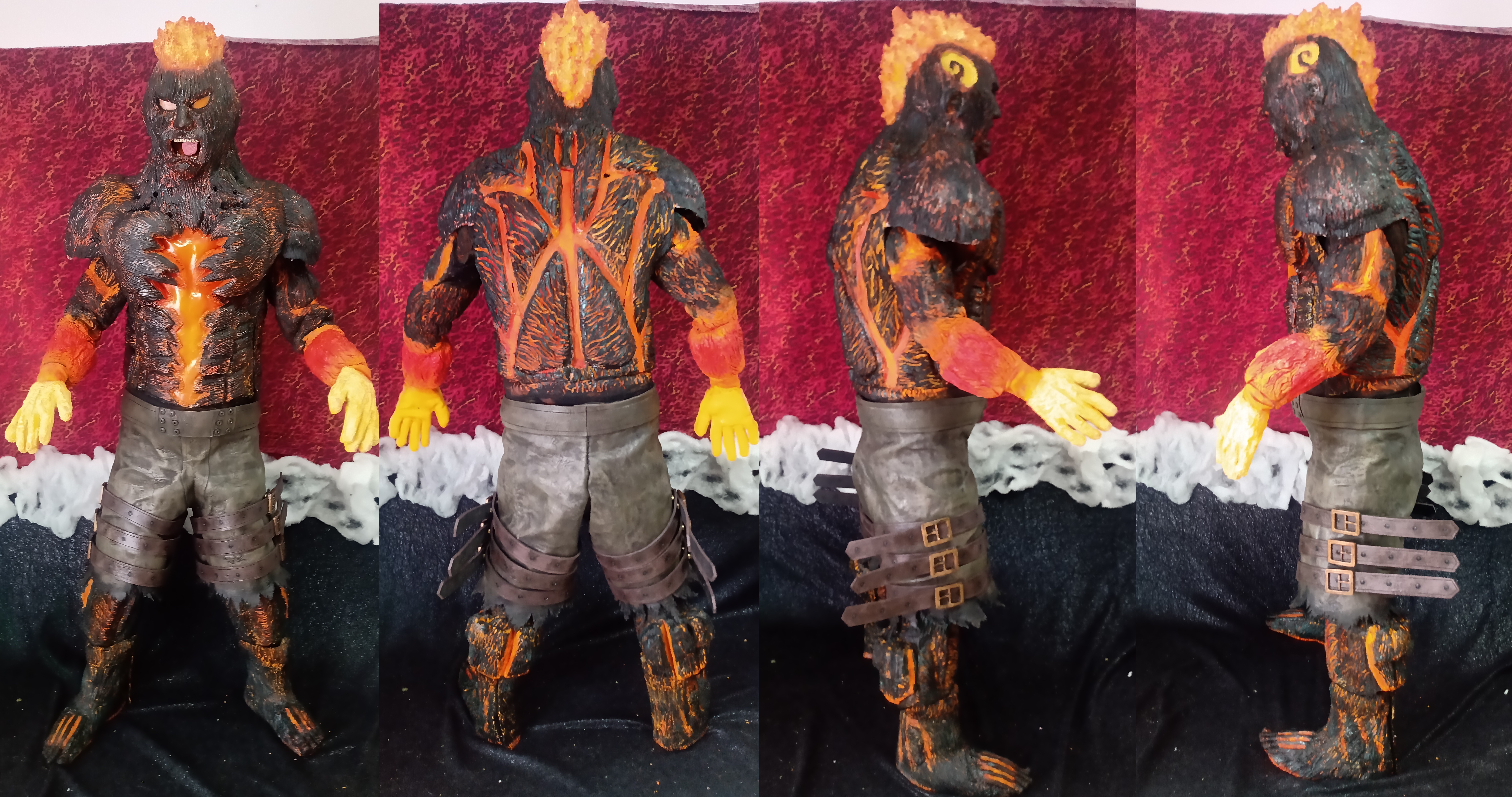 The cosplay of "Brand" is made mostly of latex lined with foam to upholster rooms, silicone and detailed with pieces of eva rubber, has smoke operation adapted with several vaper, most of the pieces were sculpted in plasticine and then take the mold of the pieces in latex, also is painted with UV paint for the effect of lava is denoted more in the dark and I put a small horn to simulate a fire audio for more realism of the character, the inner part has pieces of Plastazote to diffuse more light inside the body and the mouth is made of plastic polymorph, I hope you like my work.