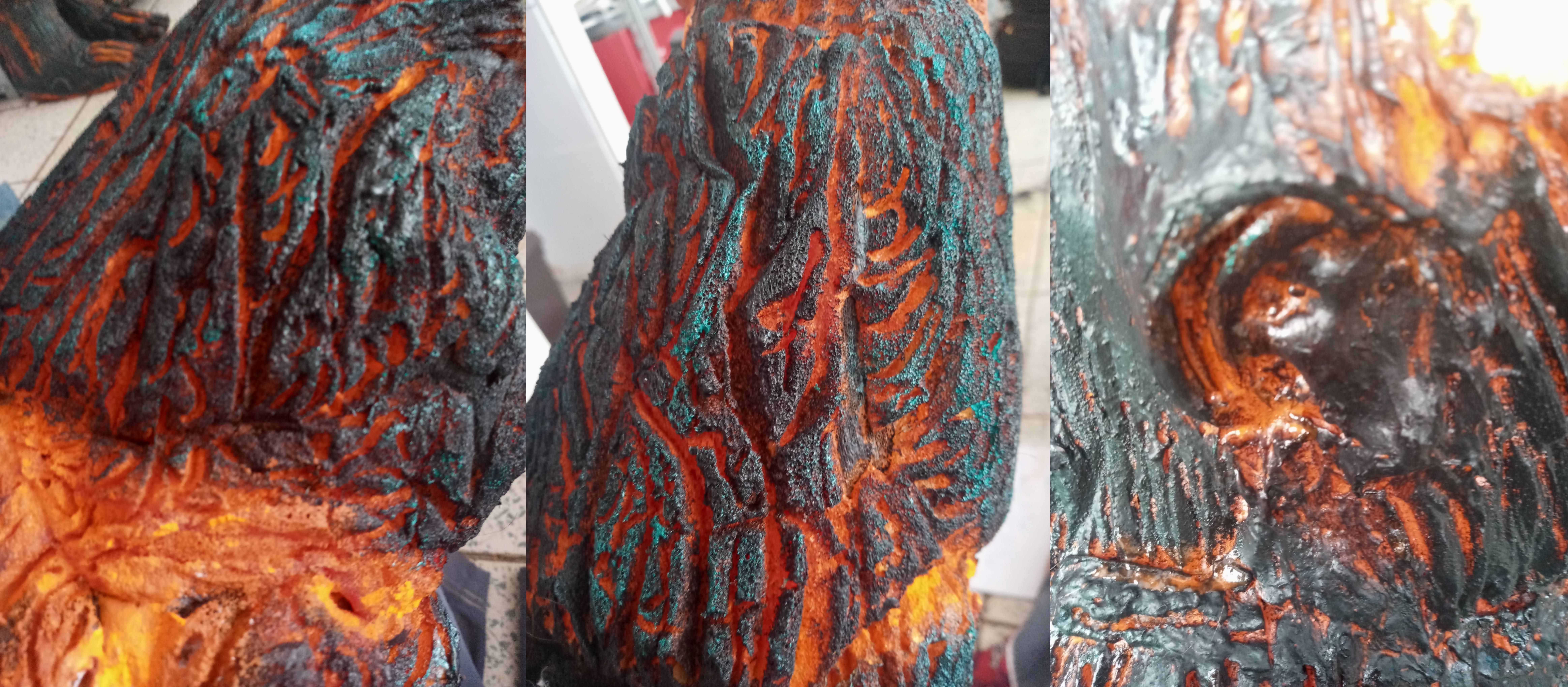 The cosplay of "Brand" is made mostly of latex lined with foam to upholster rooms, silicone and detailed with pieces of eva rubber, has smoke operation adapted with several vaper, most of the pieces were sculpted in plasticine and then take the mold of the pieces in latex, also is painted with UV paint for the effect of lava is denoted more in the dark and I put a small horn to simulate a fire audio for more realism of the character, the inner part has pieces of Plastazote to diffuse more light inside the body and the mouth is made of plastic polymorph, I hope you like my work.